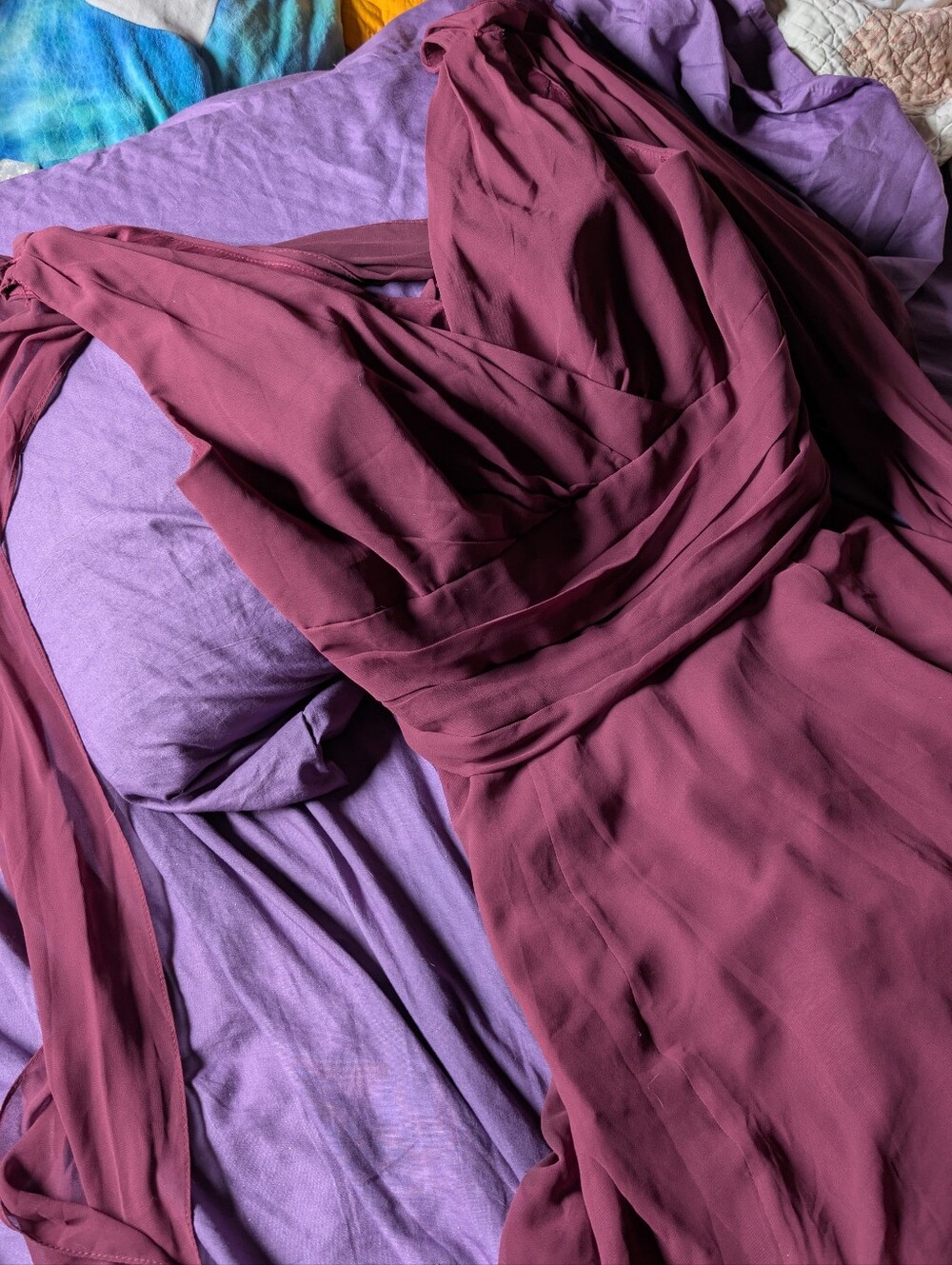 David's Bridal Merlot Floor Length Gown With Built In Shawl